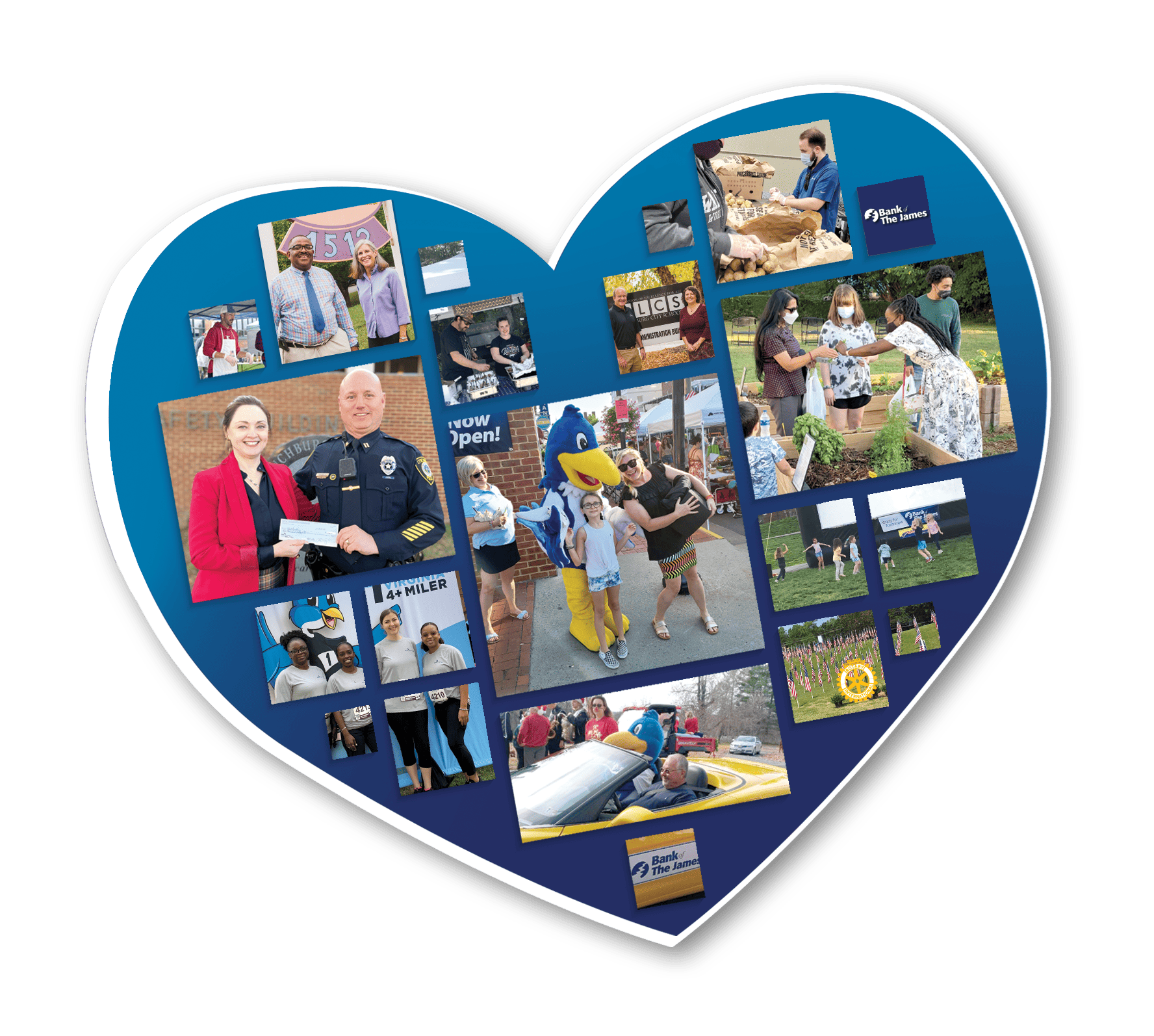 Collage of Bank of the James community partners featuring Jimmy Bird